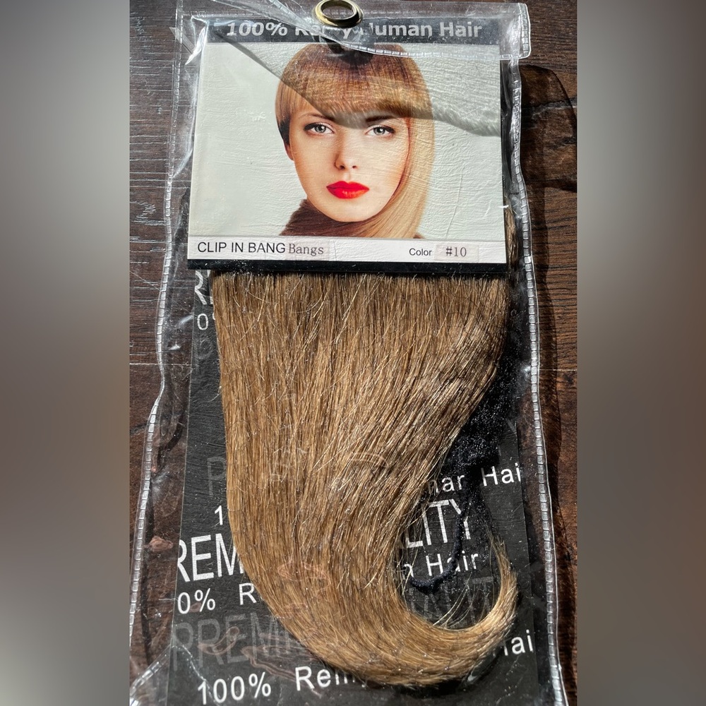 NWT 100% human hair BANGS REMY warm brown light chestnut topper 3 comb clip in